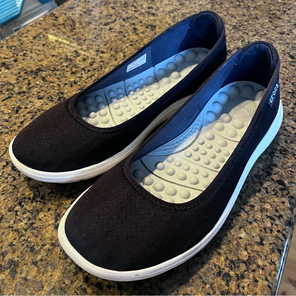 CROCS Black Slip-On Flats with White Soles